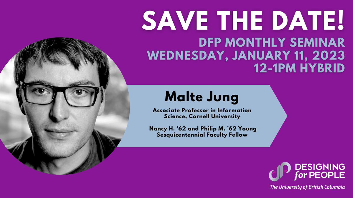 Designing for People (@dfp_ubc) on Twitter photo Join us when <a href="/whatsmalteupto/">Malte Jung</a> kicks off our 2023 seminars. RSVP opens in early January. #dfp #ubc Join us when <a href="/whatsmalteupto/">Malte Jung</a> kicks off our 2023 seminars. RSVP opens in early January. #dfp #ubc