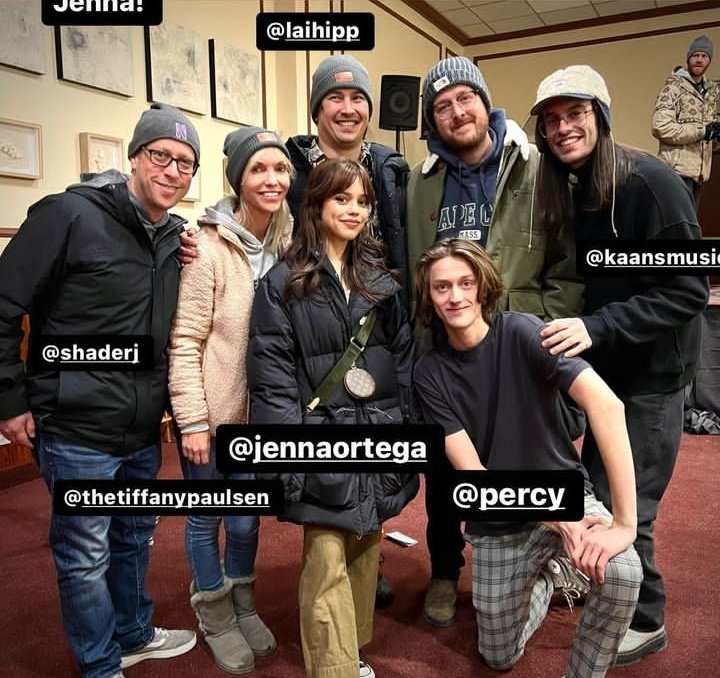 jennaodaily's tweet photo. jenna ortega and percy hynes white on the set of winter spring summer or fall! https://t.co/n15TOmrC8B
