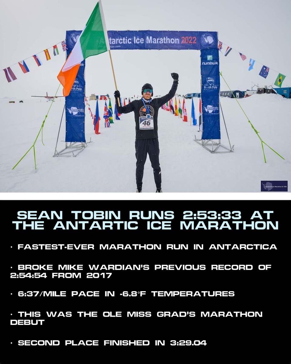 Those <a href="/OleMissTrack/">Ole Miss Track & XC</a> guys are just built different...

What a performance by @seantobin94 in freezing temperatures to break the record for fastest marathon run in Antartica 🫡 

(h/t <a href="/Cathal_Dennehy/">Cathal Dennehy</a>)