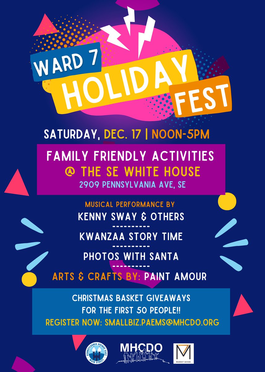Join us 12-5pm TOMORROW for the <a href="/PAEMSDC/">Pennsylvania Avenue East Main Street</a> 2022 Holiday Fest featuring live music, vendors, food, yoga, art activities and more! We're also giving out FREE Holiday Dinner Baskets for the community!