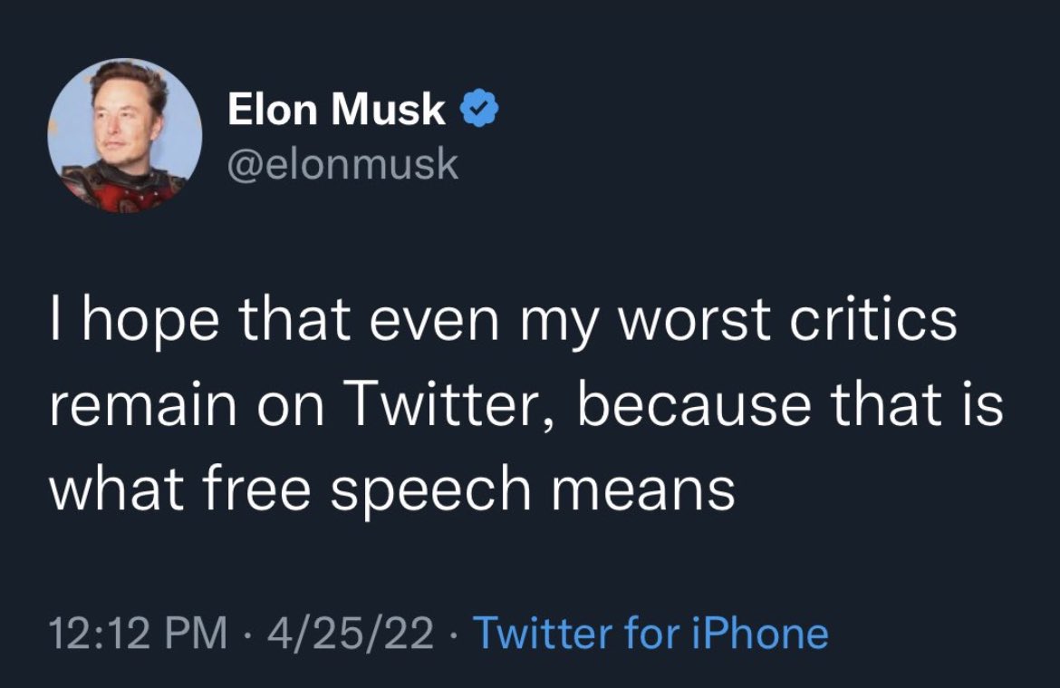 honestsportsz's tweet photo. @elonmusk And the newfound hatred of free speech by you https://t.co/PD6bhQB6Ck