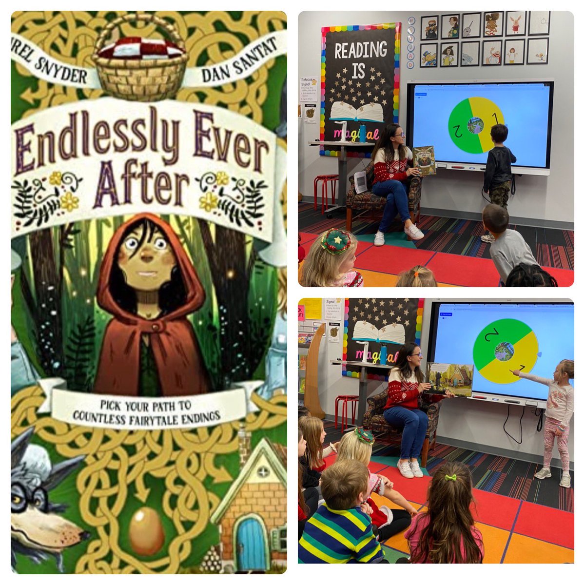 Students loved spinning the wheel to choose our path as went on fairy tale adventures with the book Endlessly Ever After! Thanks to a student photographer for capturing the fun! <a href="/CookeCardinal/">Cooke Elementary</a> #12daystwitter #theamazingplace <a href="/dsantat/">Dan Santat</a> @LaurelSnyder <a href="/RCCSDLibraries/">RCCSD Libraries</a>