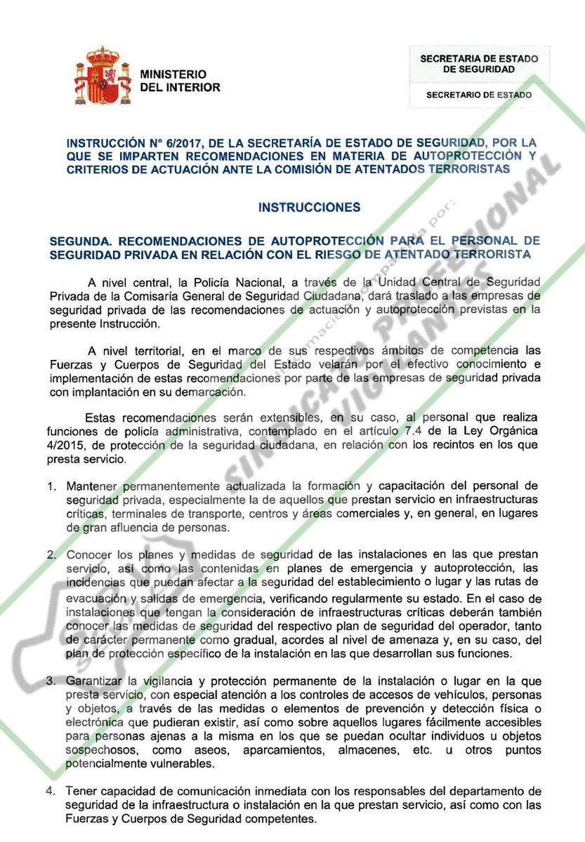SPVSevilla's tweet photo. 👆🧵 Las imágenes inferiores muestran el extracto del susodicho documento con las medidas específicas de #Autoprotección recomendadas para el personal de #SeguridadPrivada.

#Vigilantes #Seguridad #VigilanteDeSeguridad #ComisaríaGeneralDeSeguridadCiudadana #RedAzul https://t.co/2K8zxQnx5C