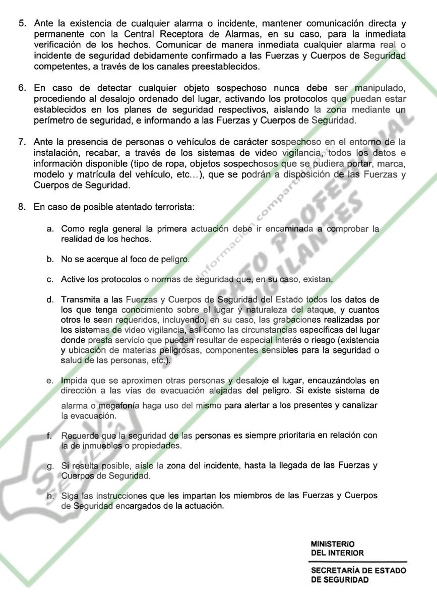 SPVSevilla's tweet photo. 👆🧵 Las imágenes inferiores muestran el extracto del susodicho documento con las medidas específicas de #Autoprotección recomendadas para el personal de #SeguridadPrivada.

#Vigilantes #Seguridad #VigilanteDeSeguridad #ComisaríaGeneralDeSeguridadCiudadana #RedAzul https://t.co/2K8zxQnx5C