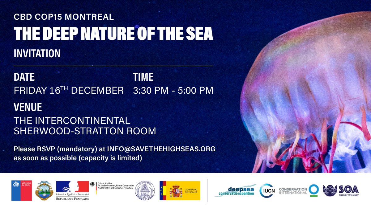 Happening now at #COP15 ➡️ DSCC high-level side event, co-hosted with 🇨🇱 🇫🇷 🇩🇪 🇪🇸 🇨🇷 🇵🇼 governments and <a href="/IUCN/">IUCN</a> <a href="/ConservationOrg/">Conservation Intl</a> <a href="/SOAlliance/">Sustainable Ocean Alliance (SOA)</a>.

We'll talk about a partnership for the protection of the #DeepSea #DefendTheDeep