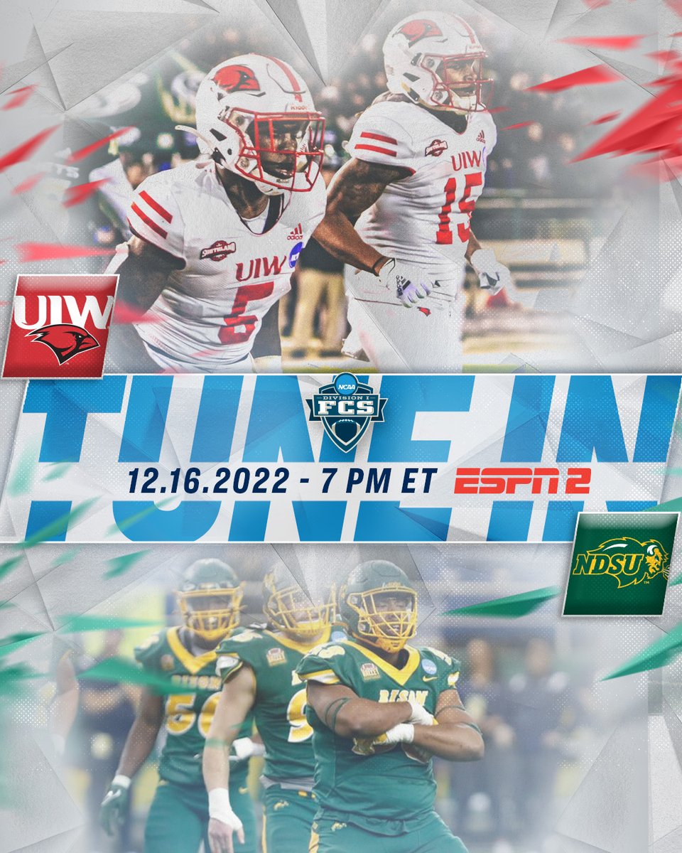 🏈TUNE IN🏈

(7) <a href="/UIWFootball/">UIW Football</a> 
🆚
(3) <a href="/NDSUfootball/">NDSU Football</a> 

⏰ 7:00 PM ET
📺 ESPN2

#FCSPlayoffs