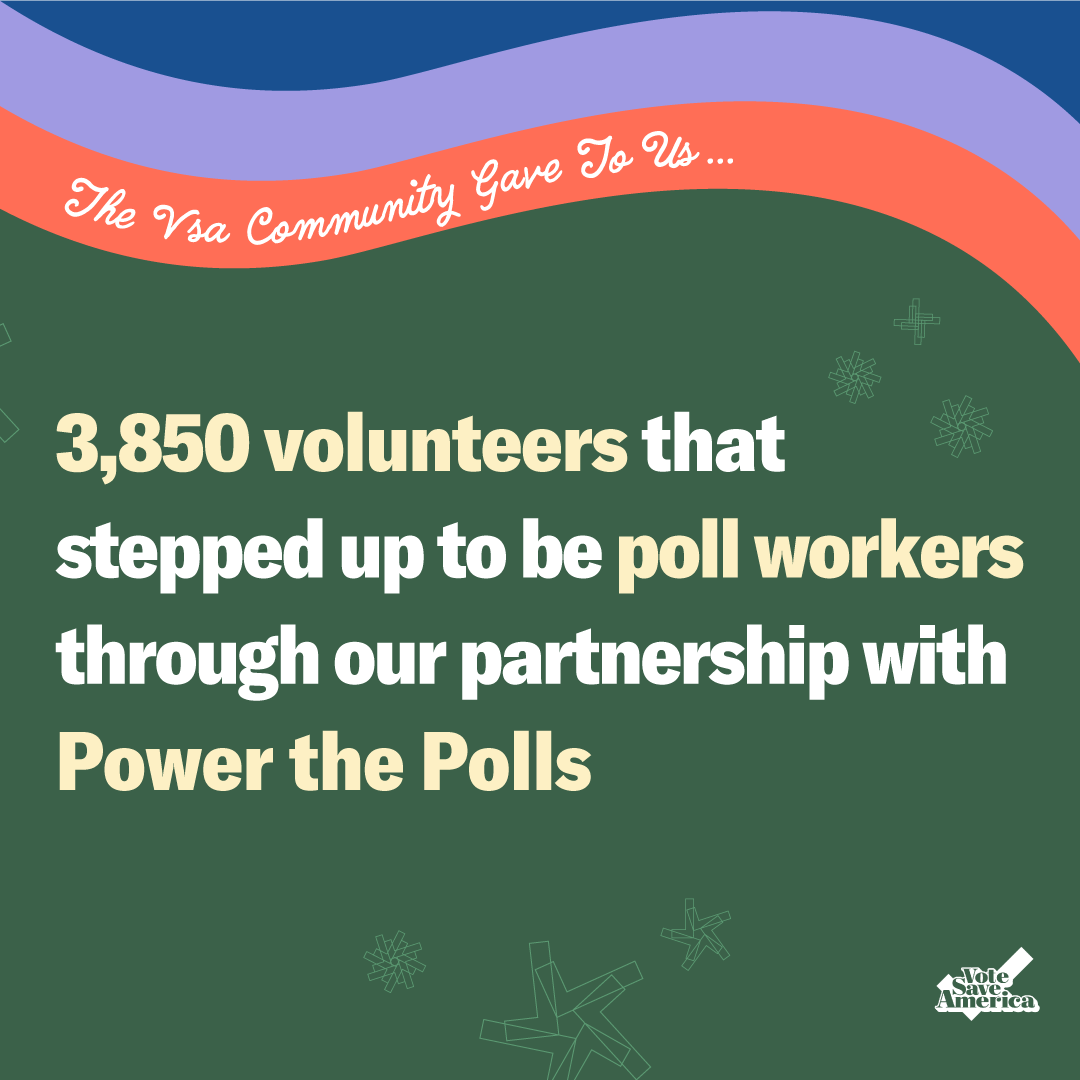 votesaveamerica's tweet photo. Poll workers showed up for all of us this year and ensured our votes counted.🗳🎁 And 3,850 VSA volunteers stepped up to be poll workers this year with @PowerThePolls! Thank you! ❤️

⭐️Learn more about what VSA volunteers achieved this year at https://t.co/lUYFIXP21D⭐️ https://t.co/P3RxxHGzyy