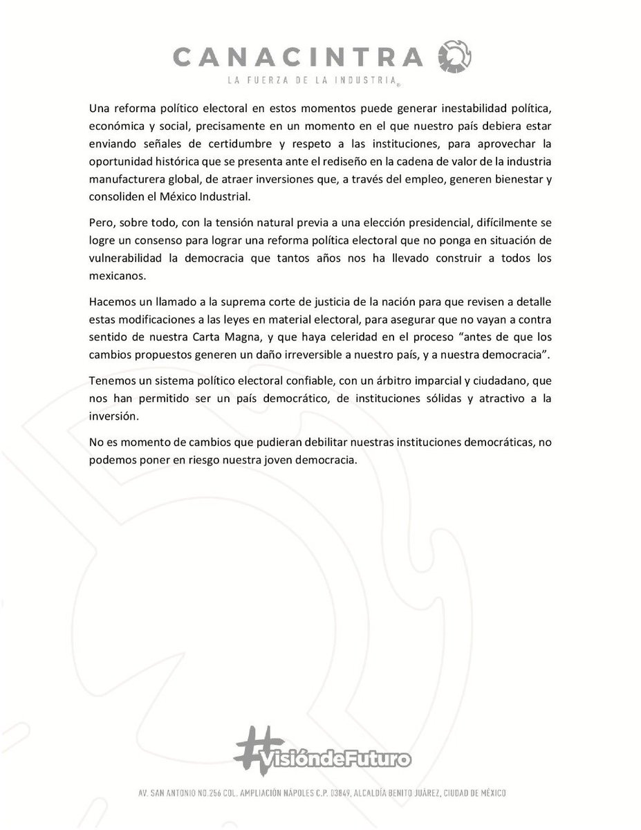 COMUNICADO | No es momento de cambiar las reglas del juego, no podemos poner en riesgo nuestra joven democracia.