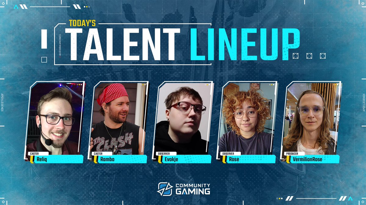CommunityGaming's tweet photo. It's Apex Weekend!

We're just 1 hour away from the CG $1000 @PlayApex Monthly and the cast &amp; crew is stacked!

🎙️ @JustReliq  &amp; @RamboCast 
🎥 @RoseProduces 
👁️ @RoseCG_ &amp; @ev0kje 

📺https://t.co/ZKV9Dw6emN https://t.co/vAztfU6yUs