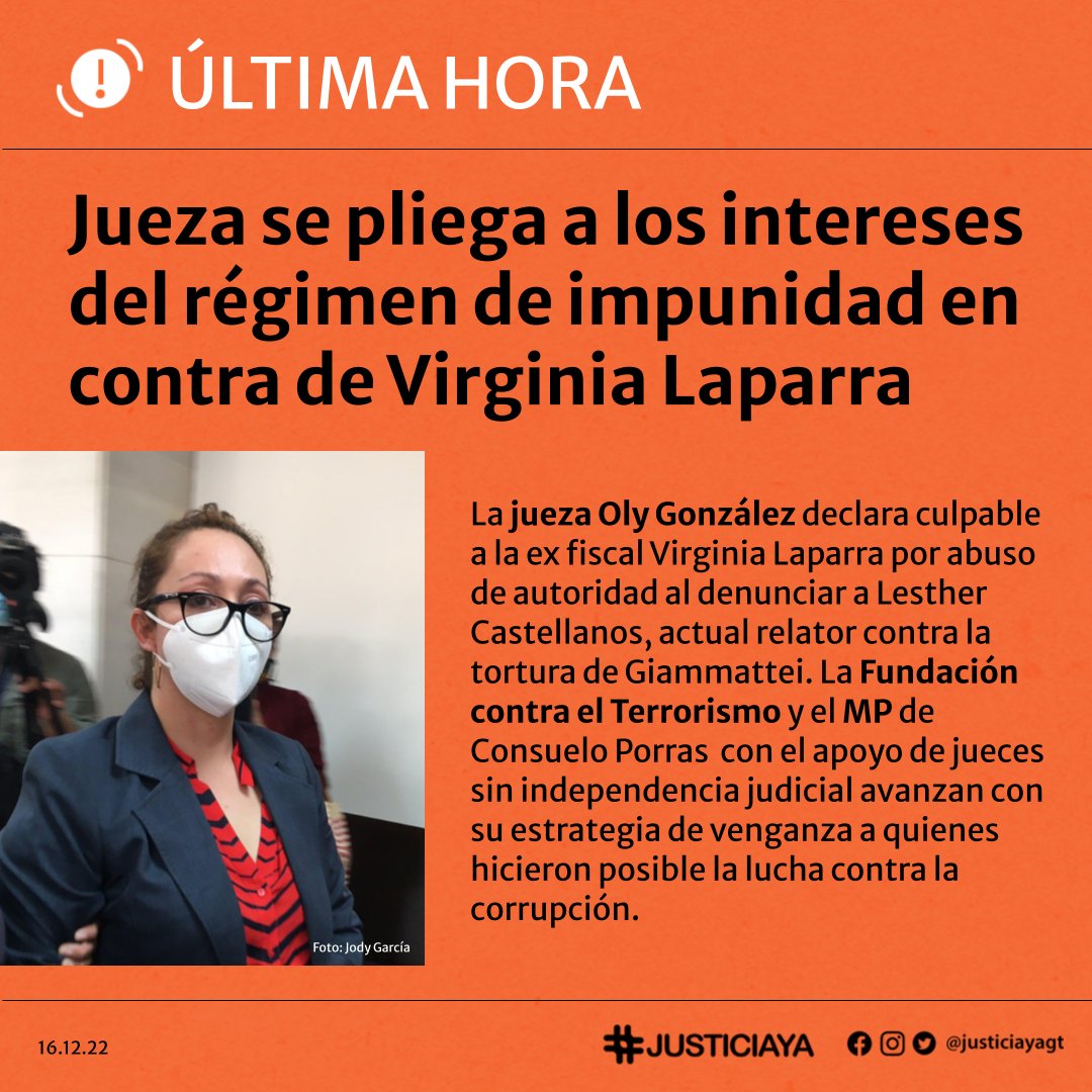 En otro país, Lesther Castellanos y Omar Barrios ya estarían inhabilitados para ejercer como abogados y funcionarios públicos, en Guatemala son los operadores del régimen en su estrategia de terror y venganza. #LibertadParaVirginia