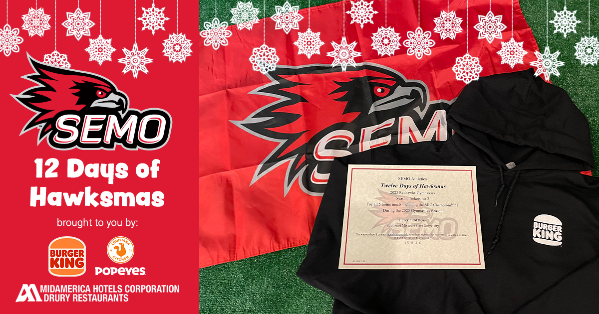 SEMORedhawks's tweet photo. On the eighth day of 'Hawksmas...

RETWEET for a chance to win this SEMO Gymnastics Pack including a pair of @SEMOGymnastics season tickets, a SEMO Flag, and @BurgerKing hoodie (size L)! Entries accepted through Dec. 25. https://t.co/WQOAkYfPAV