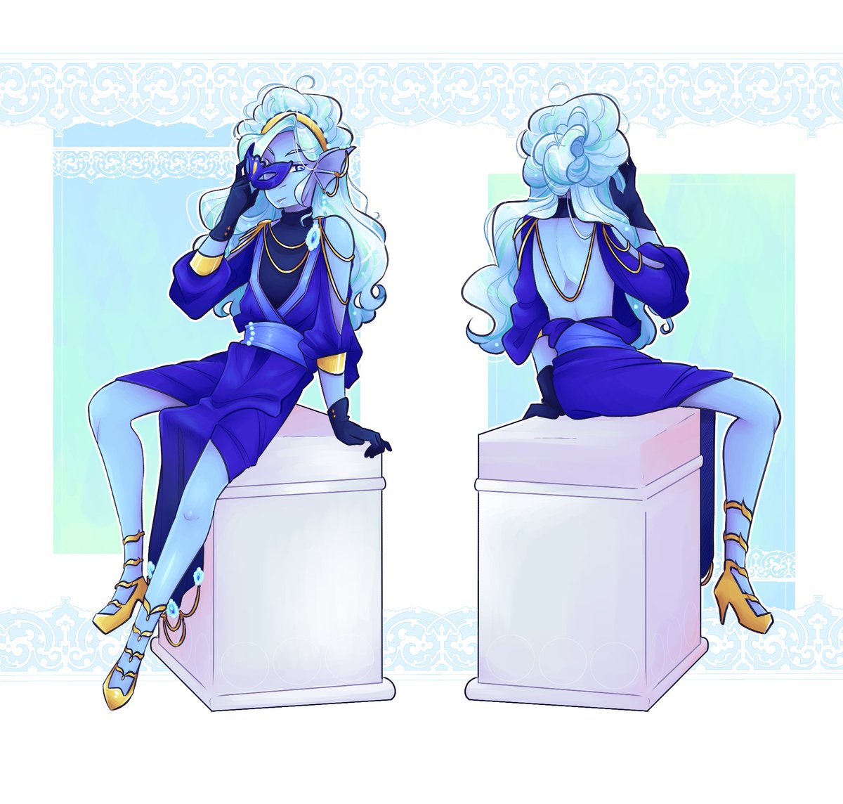 cutestpigeon's tweet image. my friend commissioned me to draw his dnd character in a fancy masquerade ball outfit and I have never been happier to draw a man