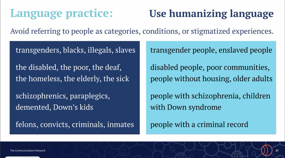 TheMoriahGroup's tweet photo. Thank you to @TheComNetwork and @ZrAlexKapitan for presenting the webinar on how to practice using conscious language that is more caring and humanizing.
What's dehumanization? Learn on our website: https://t.co/C4XGddwAcD
#DisruptDehumanization #ConsciousLanguage #WordsMatter https://t.co/IjHV7XLbHs