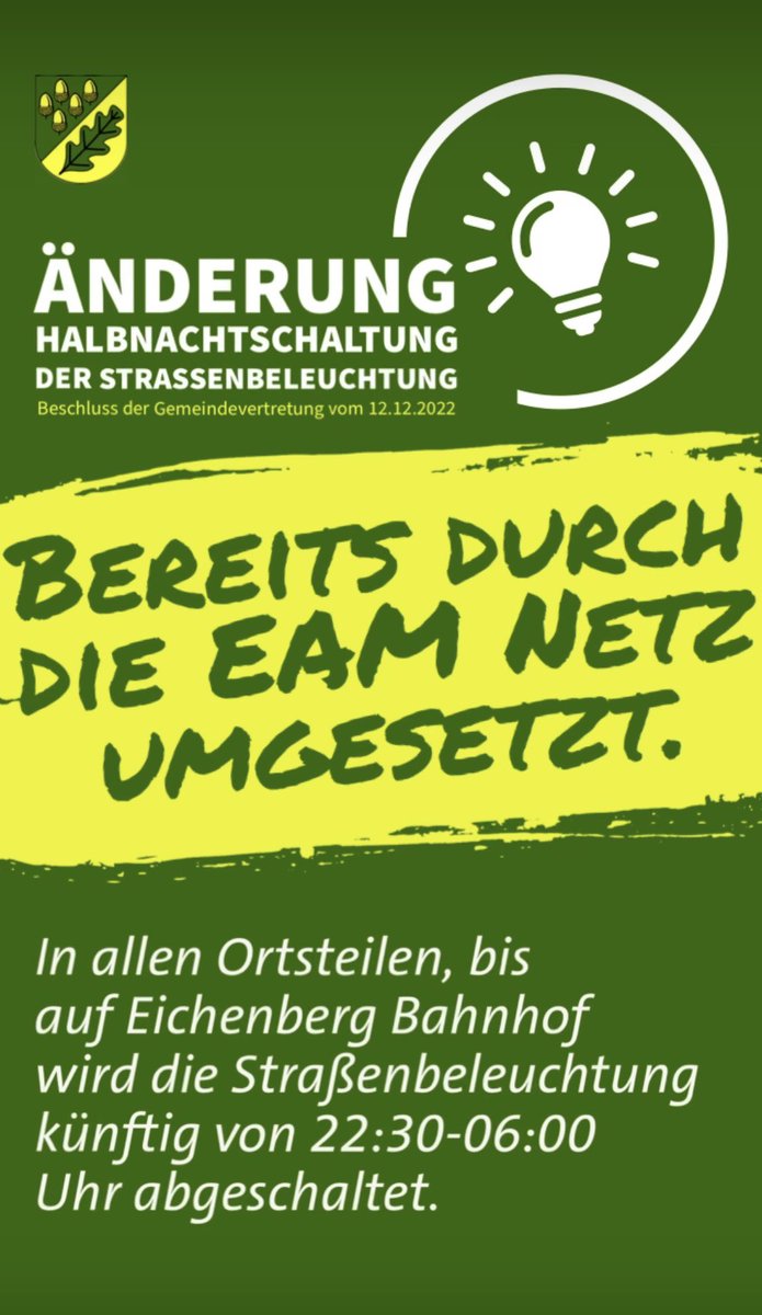 AvB_NEB's tweet photo. Montag beschlossen und schon umgesetzt. Bravo. #neueichenberg #straßenbeleuchtung #stromsparen #mitmachenlohntsich #beleuchtung #alexandrafreiinvonbischoffshausen https://t.co/kypw3XJLbA