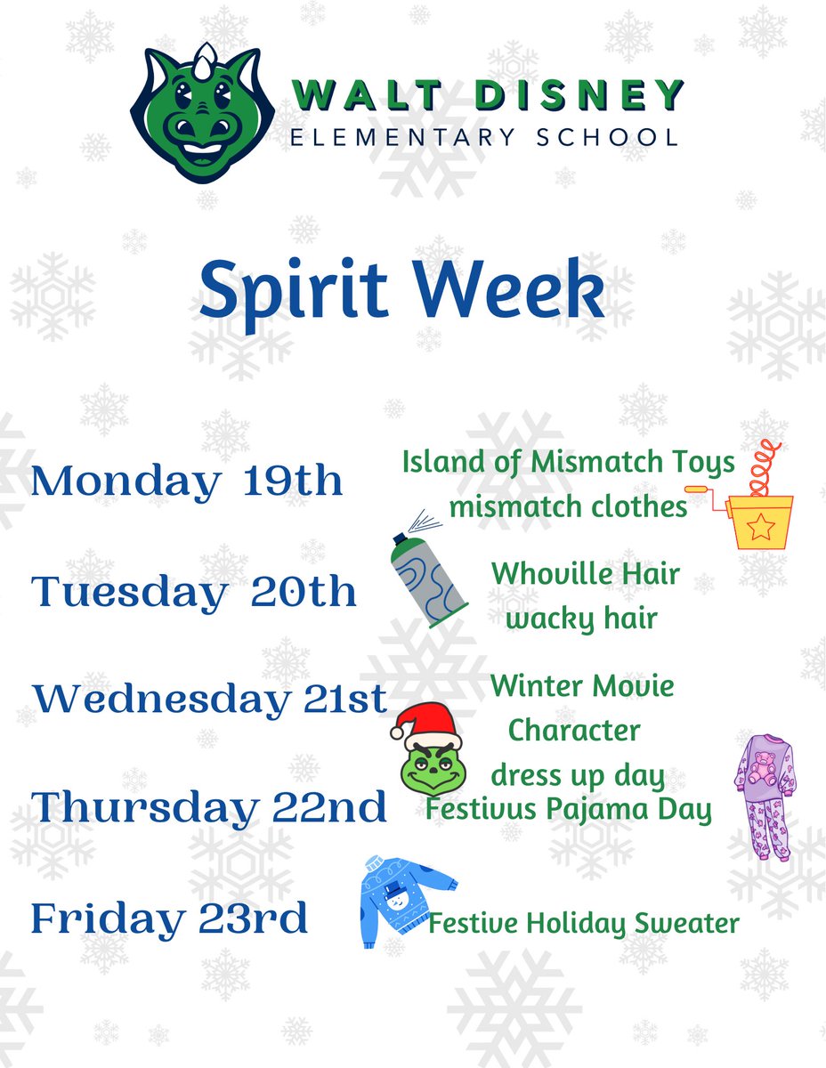 As we approach the holiday recess students are invited to participate in spirit week.  Each day next week will have a different theme.  Monday is “Island of Mismatched Toys/Mismatched Clothes Day.  #GCpride