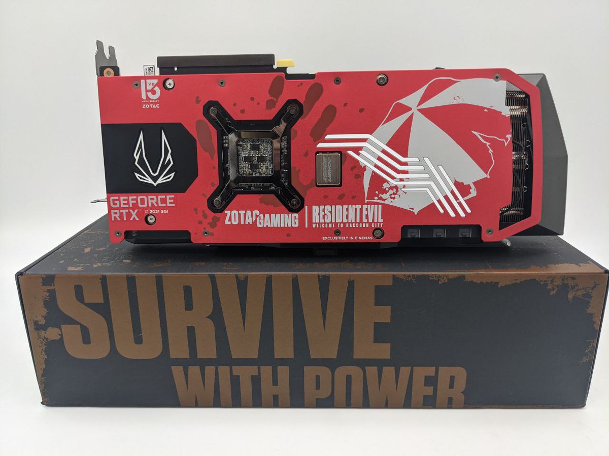 ModMyMods's tweet photo. A huge thanks to @ZOTAC for this beautiful Resident Evil Edition RTX 3070 TI😍🥳

Absolutely killed it with the design on this card!🔥🔥

#DIY #zotac #rtx3070ti #resident_evil #anniversary #nvidia #technology #aircooled #gaming #pc #gamingpc #pcsetup #customp #gamingsetup https://t.co/6HBPUGavKj