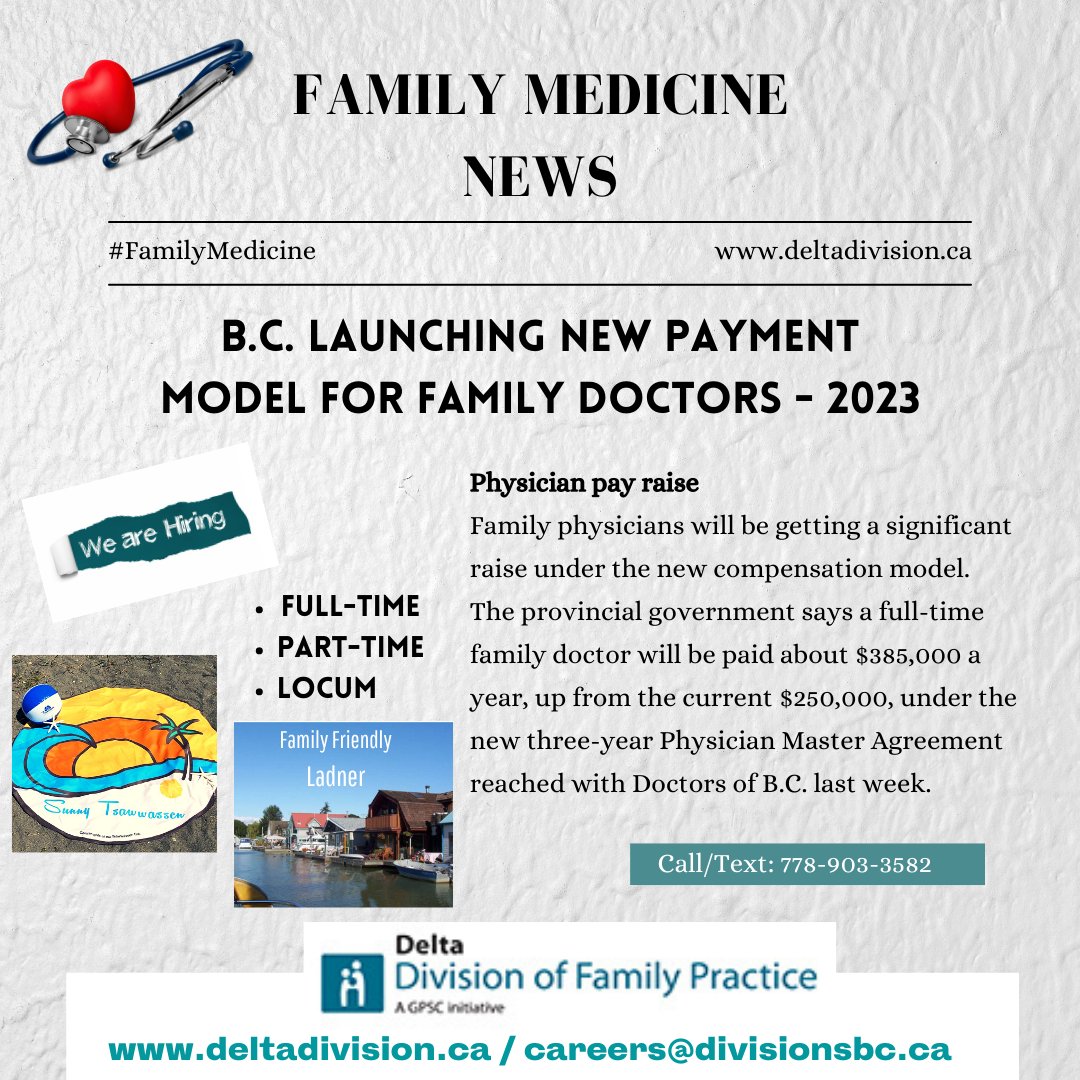Did you know #Tsawwassen is Greater #Vancouver's sunniest and least rainiest community?  Check out our  openings for Family Medicine Physicians in sunny, warm, welcoming Ladner &amp; Tsawwassen, South Delta, BC.  #Familymedicine #FamilyDoctors  #BCLeadingthewayforFamilyDoctors