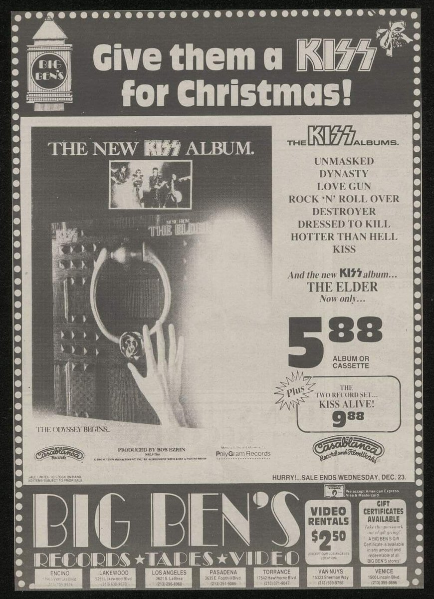 RECORD STORE AD for the #chrismas of 1981. #KISS #kissarmy #kissnation #KISSTORY #genesimmons #paulstanley #acefrehley #ericcarr #petercriss #cassablancarecords #80s #rocknroll