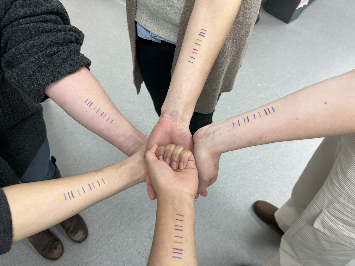 Matching <a href="/BioRad/">Bio-Rad Laboratories</a> tattoos for some of the Sharpe lab 🌈😂 Summoning more beautiful Western Blots for 2023✨💁🏽‍♀️