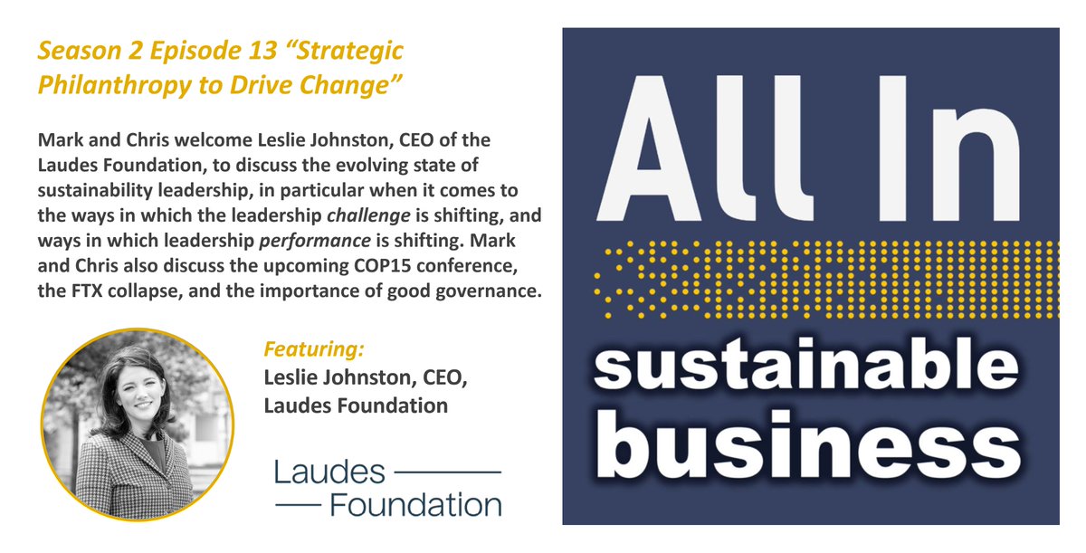 Learn about the evolving state of #sustainability leadership & the importance of good governance in the latest episode of the All In Podcast on Sustainable Business, ft. @cdjcoulter of @GlobeScan, @markpeterlee of @SustInsti & @Johnston_L_ of @Laudes_Fdn: bit.ly/3usTYfV