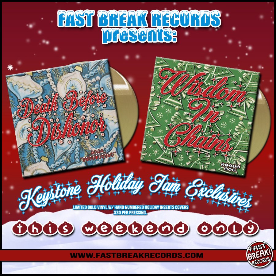 Fastbreakrecord's tweet image. Holiday vinyl editions of @WisdominChains and @dbdbhc on gold vinyl available tomorrow only at Keystone Jam.  Limited to 30 copies of each