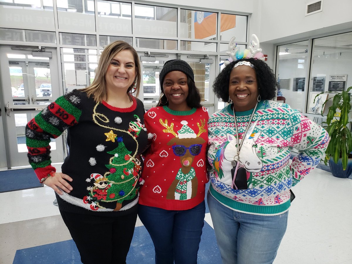 NorthMesquiteHS's tweet photo. On the 12th day… we had ugly sweaters and Christmas socks! 

#12DaysofNorth #northsidepride https://t.co/xo7LuIc0M1