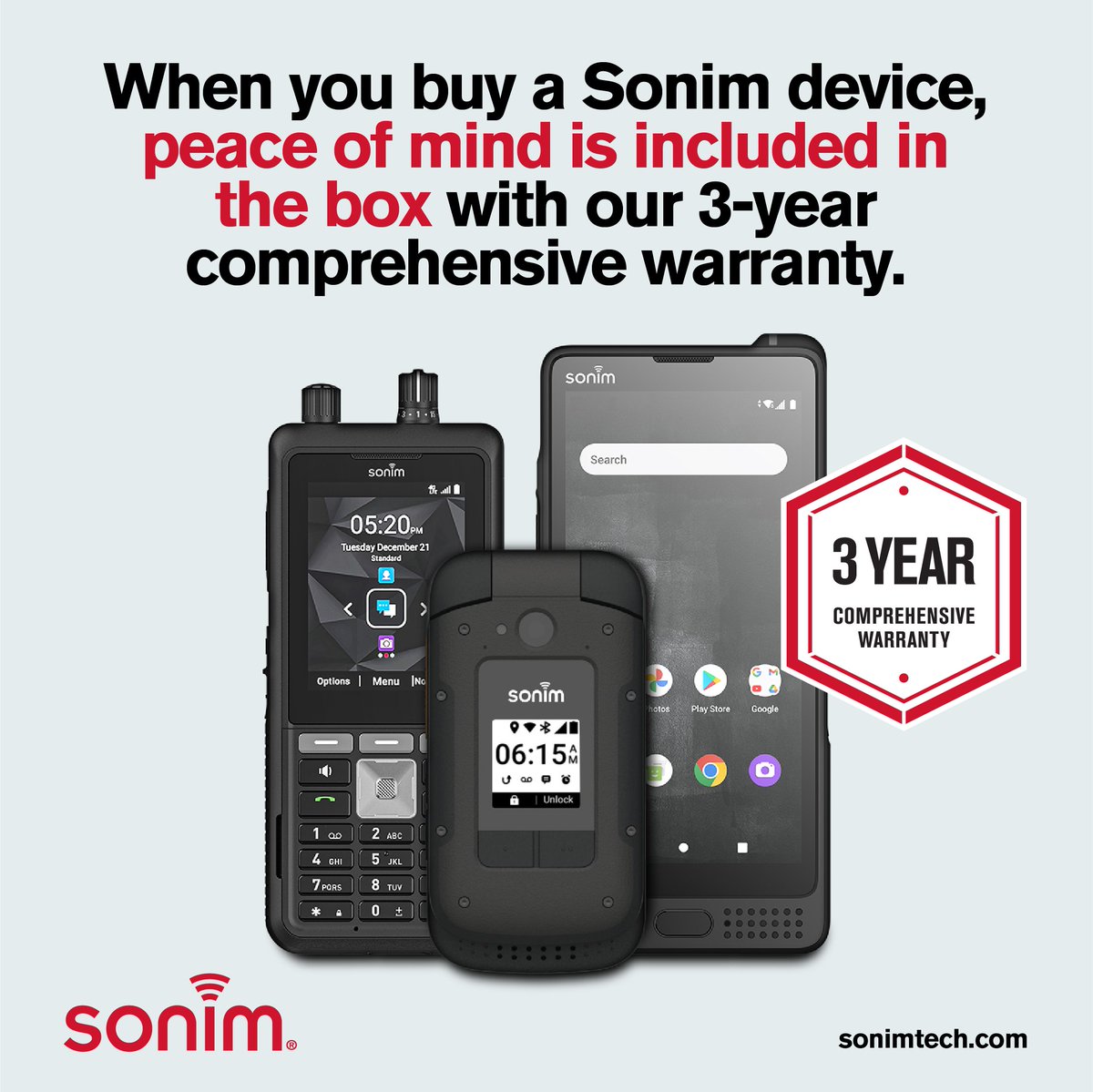 sonimtech's tweet photo. With Sonim's 3-year comprehensive device warranty you can work, play, call, text more...and worry less.
Learn more: https://t.co/V253H9voxJ
#sonim #XP10 #XP5plus #XP3plus #ultrarugged #warranty #letnothingstandinyourway https://t.co/1hCmomMzSo