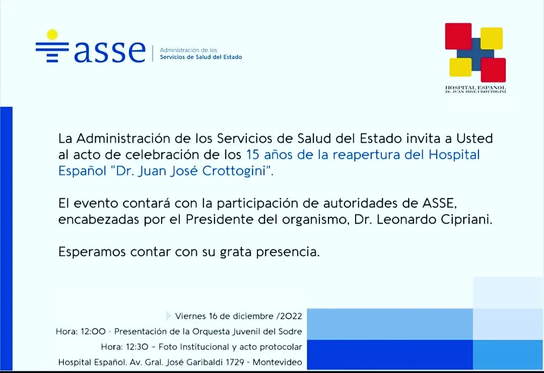 RodriguezBlauco's tweet photo. 15 años del @Hosp_Espanol Región Sur @ASSEcomunica 
Buque insignia en la Pandemia y ahora también con una gestión profesional e innovadora liderada por @aliciacarmel1 y un gran equipo 
@MauroPerdomoP 
A seguir así. https://t.co/0nn1mS63b2