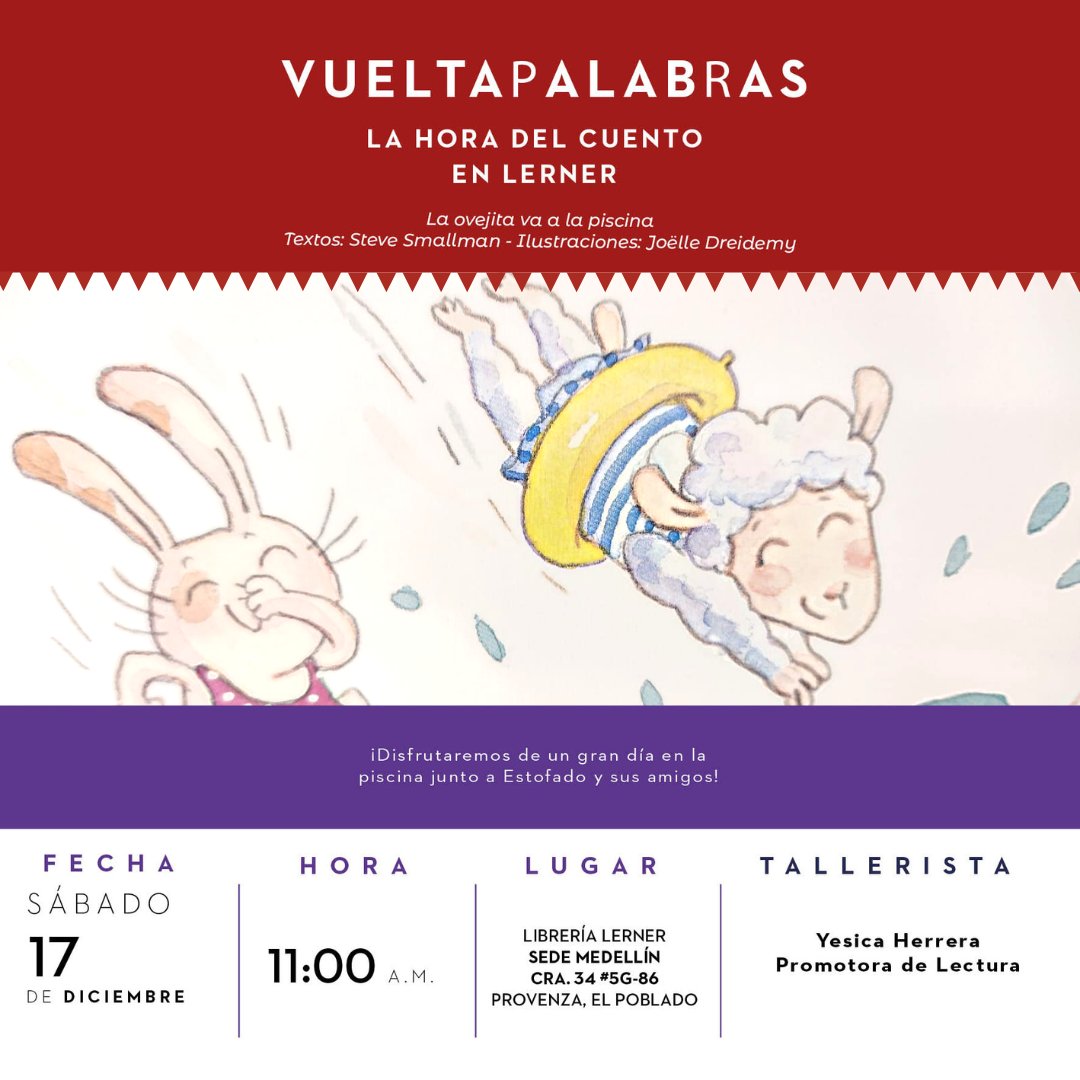 Firma de libros con Ricardo Silva –<a href="/RSilvaRomero/">Ricardo Silva Romero</a>– y Héctor Abad Faciolince, un Vueltapalabras muy especial con Paula Ríos –<a href="/paulariosmusic/">Paula Rios</a>– de #turockcito en #Bogotá y nuestra ya habitual hora del cuento a las 11 de la mañana en #LernerMedellín.

¡#NosvemosenlaLerner!