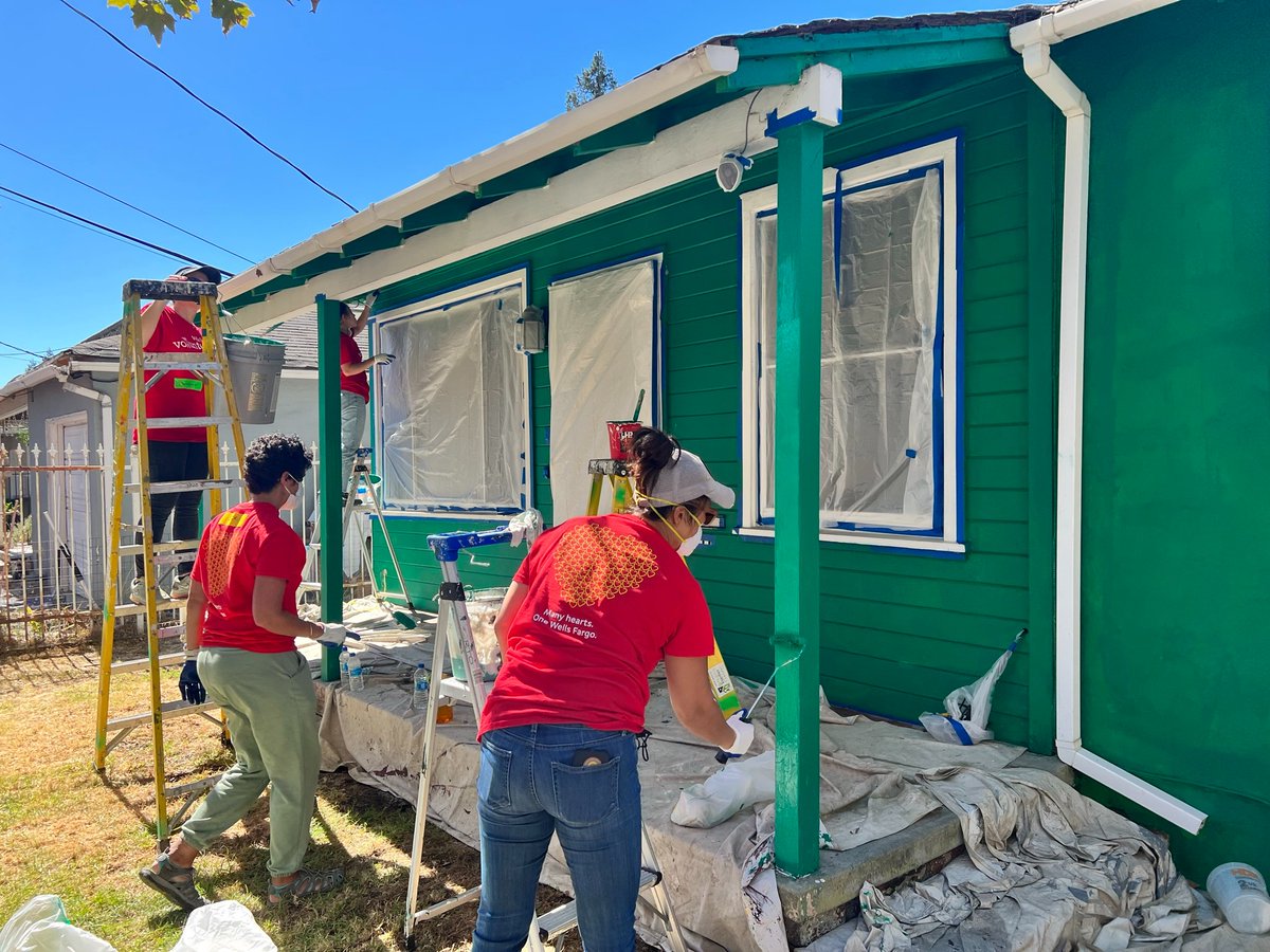 We love our collaboration with <a href="/WellsFargo/">Wells Fargo</a> volunteers. Together we painted a house, built a new fence, provided new flooring and a security door to make the home safer, and installed handrails, grab bars and other safety features. #WellsFargoBuilds #WeAreRebuilders