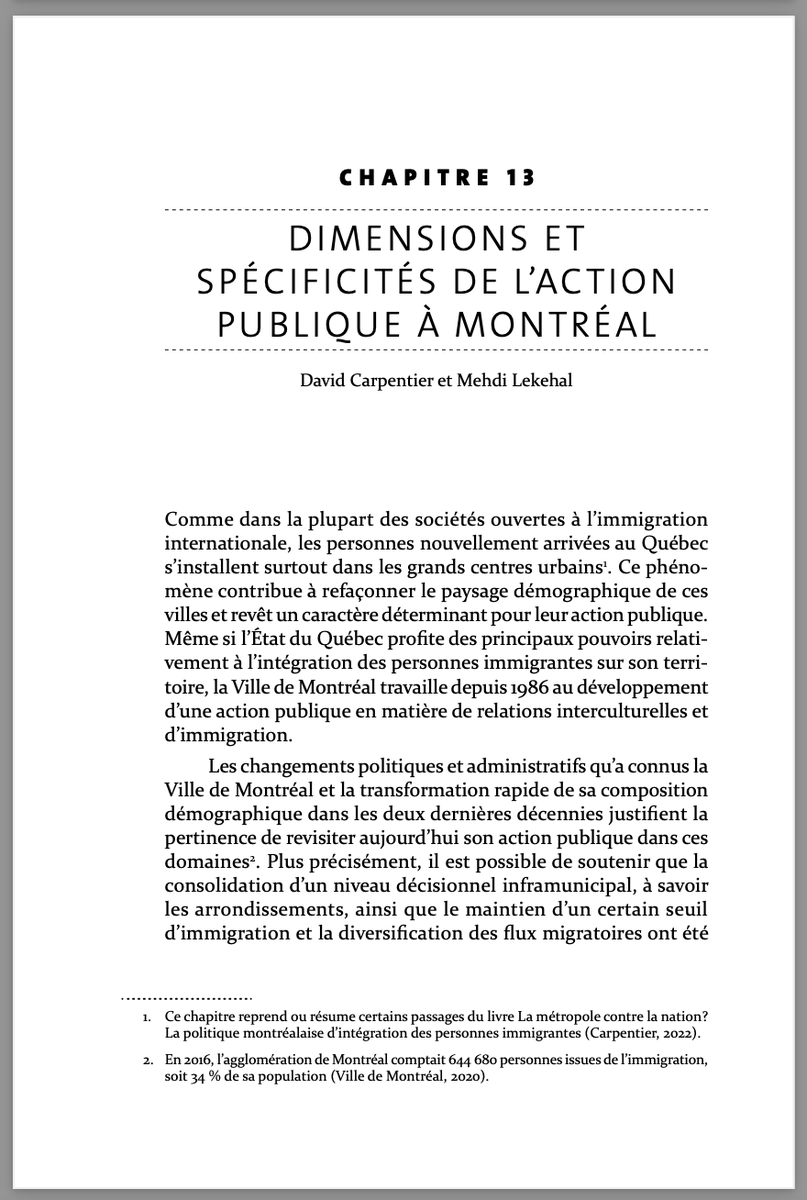 dcarpentier_'s tweet photo. «Villes interculturelles au Québec», dirigé par @BobWhite_88 et Jorge Frozzini, vient de paraître en libre accès! Une lecture incontournable sur l’action publique municipale. Je suis très content d’y avoir contribué avec Mehdi Lekehal de la @MTL_Ville (1/3) https://t.co/r7ZfltS9hl