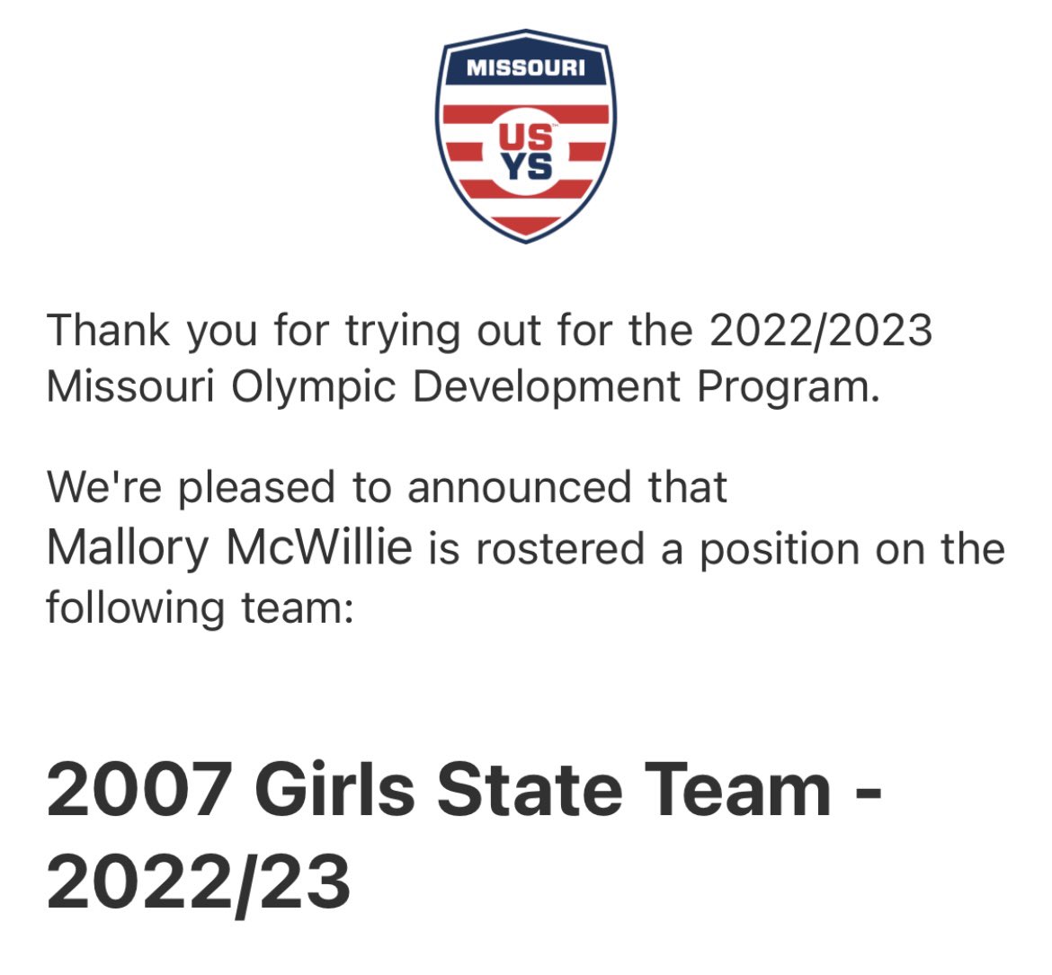MalloryMcwillie's tweet photo. Exciting news today!!!! @usysodp Iβm honored to be chosen to represent the state of Missouri! #gomoodp #GK #playlikeagirl https://t.co/jRPheWGpj3
