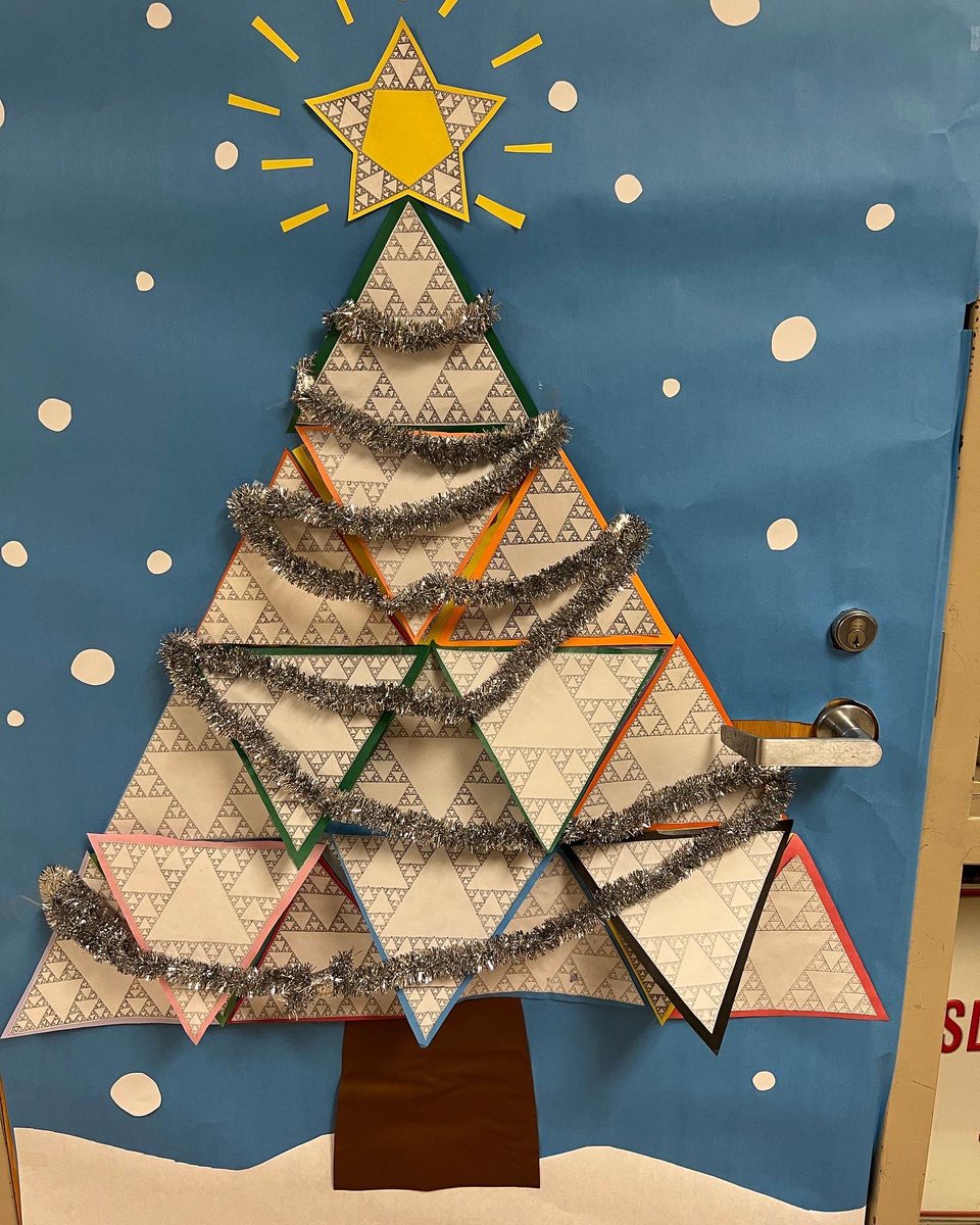 My students’ Sierpinski triangle projects turned out great! They were put to good use for the door decorating contest 🎄 And now it’s time for winter break - YES!!! #HighlandMiddleSchool #Geometry