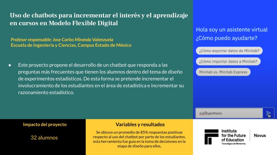 novustec_'s tweet photo. El Profesor José Carlos Miranda del Campus Estado de México propone un chatbot para incrementar el aprendizaje con el Modelo Flexible Digital.
Síguenos https://t.co/uCNfoNjJOQ y conoce más historias #NovusTec @Tecnológico de Monterrey @EdInnovationIFE   #innovationaleducation https://t.co/nGXbxdtDi1