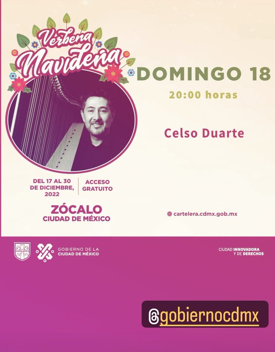 CelsoDuarte_'s tweet photo. Este domingo acompañame en el Zócalo de la Ciudad de México. "Verbena Navideña,"
Domingo 18hrs
@CulturaCiudadMx @GFestivalesCDMX
#CelsoDuarte https://t.co/lsetEOWB2z
