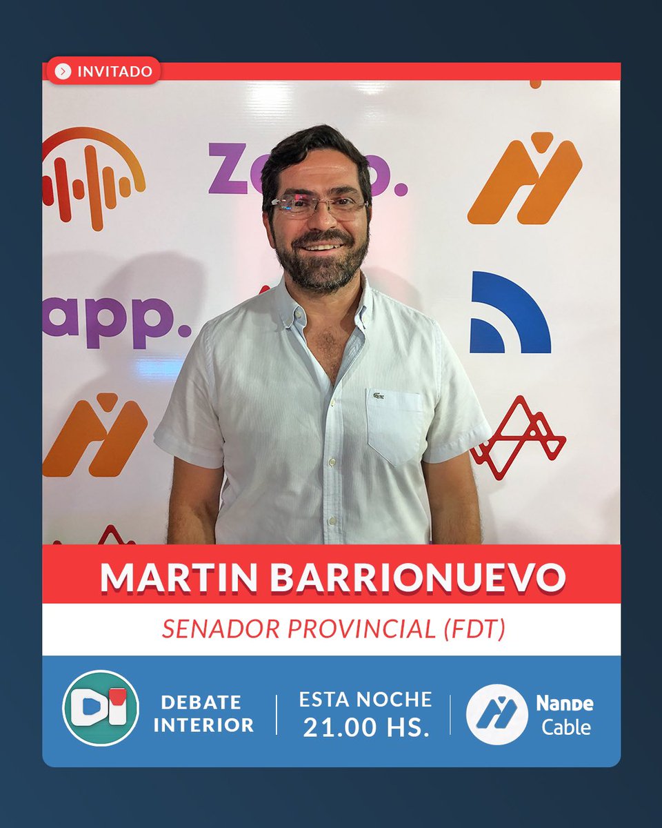 DebateInterior's tweet photo. Hoy desde las 21hs no te pierdas el último programa de #DebateInterior por canal 8 de #ÑandeCable. Analizamos los temas más importantes de la semana y recibimos a @mmbarrionuevo y @peruchocassani . https://t.co/APOVZssyau