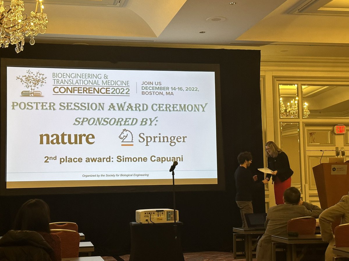 thechowlab's tweet photo. Super impressed with the @ChEnected BTM poster session! Congratulations to the winners @MKarkanitsa (@ChristmanLab), @gk1simone (@GrattoniLab), &amp; @omar_on_a_chip (@YYZscientist) &amp; thank you to @Nature_NPJ #regenerativemedicine and @natrevbioeng for sponsoring the prizes! 🎉 🍾 https://t.co/rgkVMc6jMo
