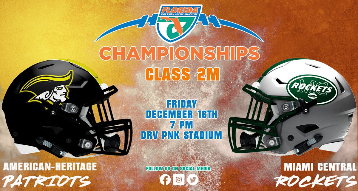 FHSAA's tweet photo. #FHSAA #Class2M๐#StateChampionship ๐
@AH__Athletics vs. @RocketsCentral @RocNation
๐Fort Lauderdale, FL
๐๏ธDRV PNK Stadium
โ๏ธ7pm EST
๐๏ธhttps://t.co/a3XELoAqJ8
๐
ฟ๏ธhttps://t.co/EgaDLbpaB4
๐ปhttps://t.co/pQwwFLKqjT
๐https://t.co/o1I52NokQb
๐ฐhttps://t.co/Q351sk7JAW https://t.co/mtFQyUf7re