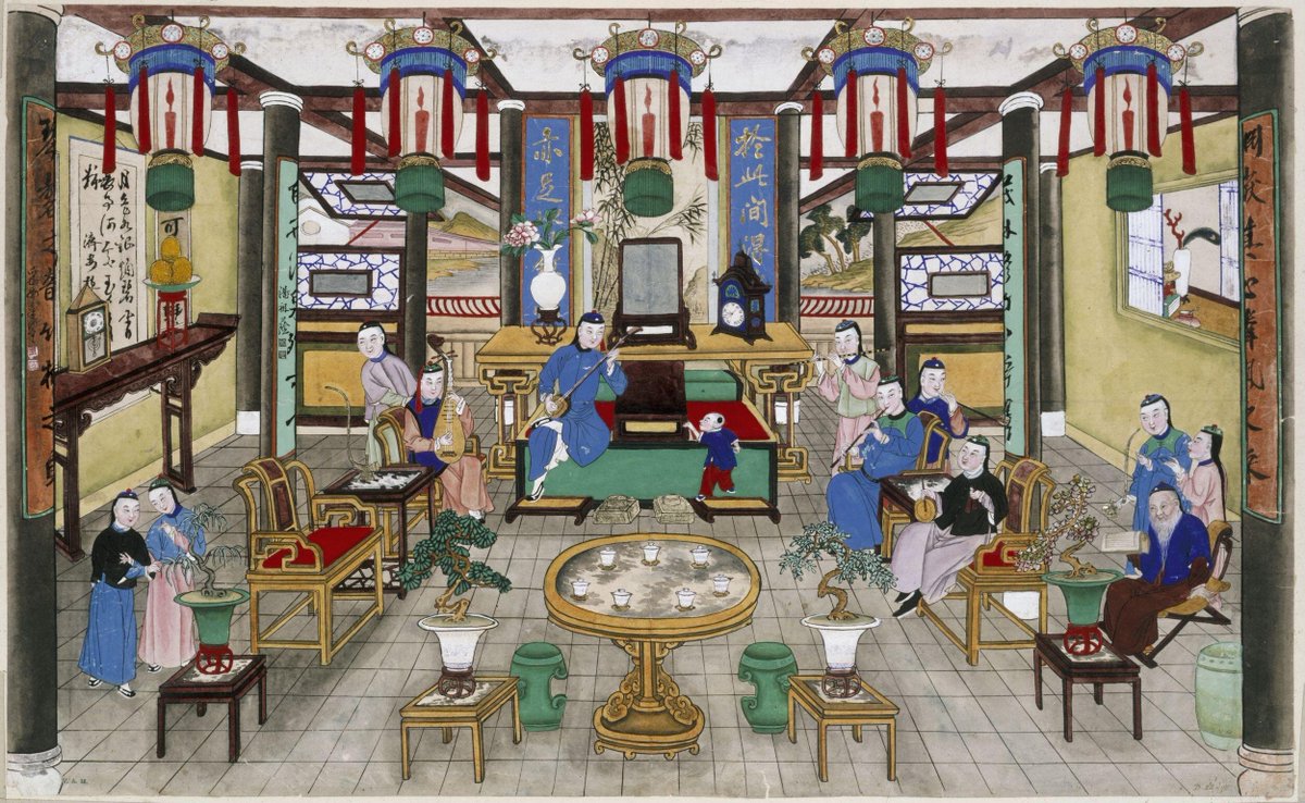 🎼
This painting by an unknown local painter in Ningbo depicts a scene of #InstrumentalEnsemble. The artist gives a great deal of attention to furniture pieces, utensils, and decorative items in the house. Look closer: chineseiconography.org/items/cit_O168…
#VAmuseum #CIT
