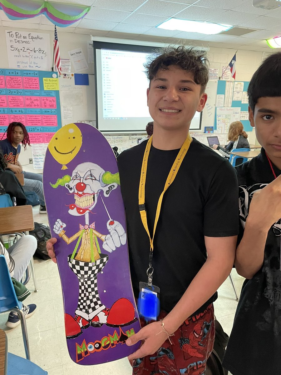 bobcatmath's tweet image. Working hard pays off! Earning all his points weekly in @getmoremath earned him the winning raffle ticket for this custom skateboard donated by a local artist! WTG Bobcat! @HaysBMS #ITeachMath @HaysCISD Special thanks to Ms. Hadidi &amp;amp; her artist husband 💙❤️