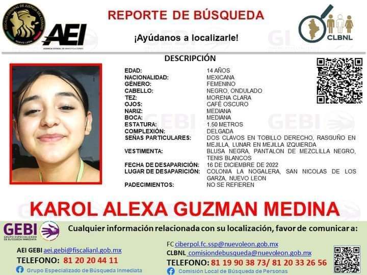 LoQuePasaEnNL's tweet photo. 🆘 AYUDA NUEVO LEON 🆘 

ELLA ES  KAROL ALEXA GUZMAN MEDINA, VECINA DE SAN NICOLAS , ESTA DESAPARECIDA AL ACUIDIR A CLASES A LA SECUNDARIA 30 EN LA COL NOGALERA ENTRE 7 Y 7:30 AM ¡SU FAMILIA ESTA DESESPERADA!

Cualquier información comunicarse al teléfono:
📱 81 20 20 44 11📱 https://t.co/KFOjdjmfQK