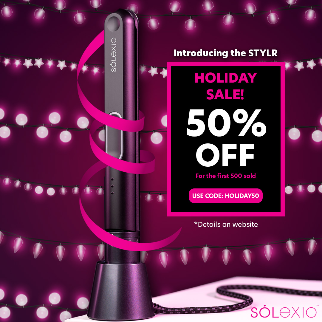 SolexioHair's tweet photo. It's finally here, and even better at 50% off. Get our professional SOLEXIO STYLR flat iron for half off and have fresh-from-the-salon hair. Hurry, this promotion is only available for the first 500 STYLRs sold! Use code HOLIDAY50 at checkout. 

Visit https://t.co/1JeIx0YlGD https://t.co/6lzX4Iry2m