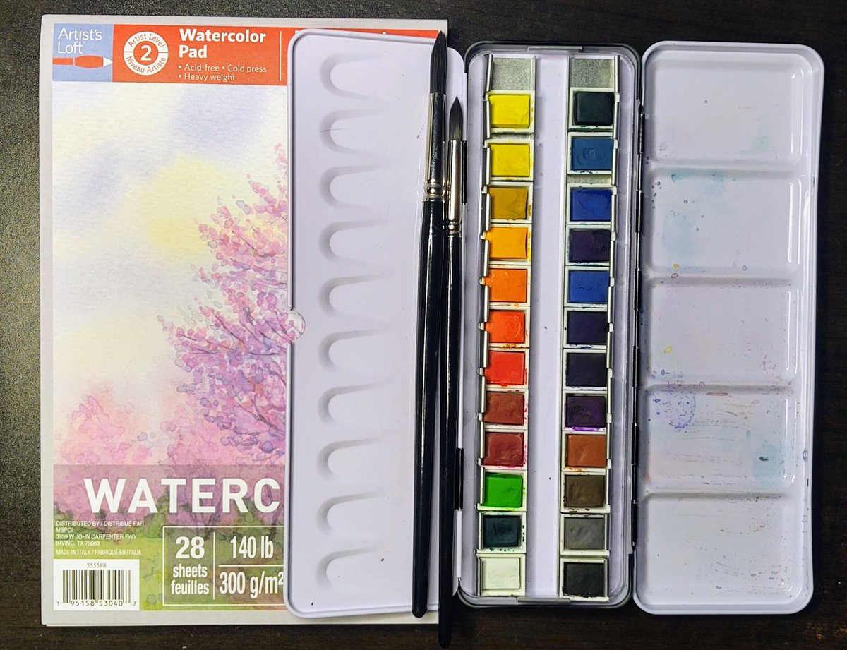heroicn0nsense's tweet photo. With accessibility to art being a hot topic lately, I'm running a giveaway! Retweet this post to win a watercolor palette (gently used), brushes, and paper! Further details in thread. Winner drawn December 24th! Likes and follows greatly appreciated! https://t.co/6xoLu6PQ0K