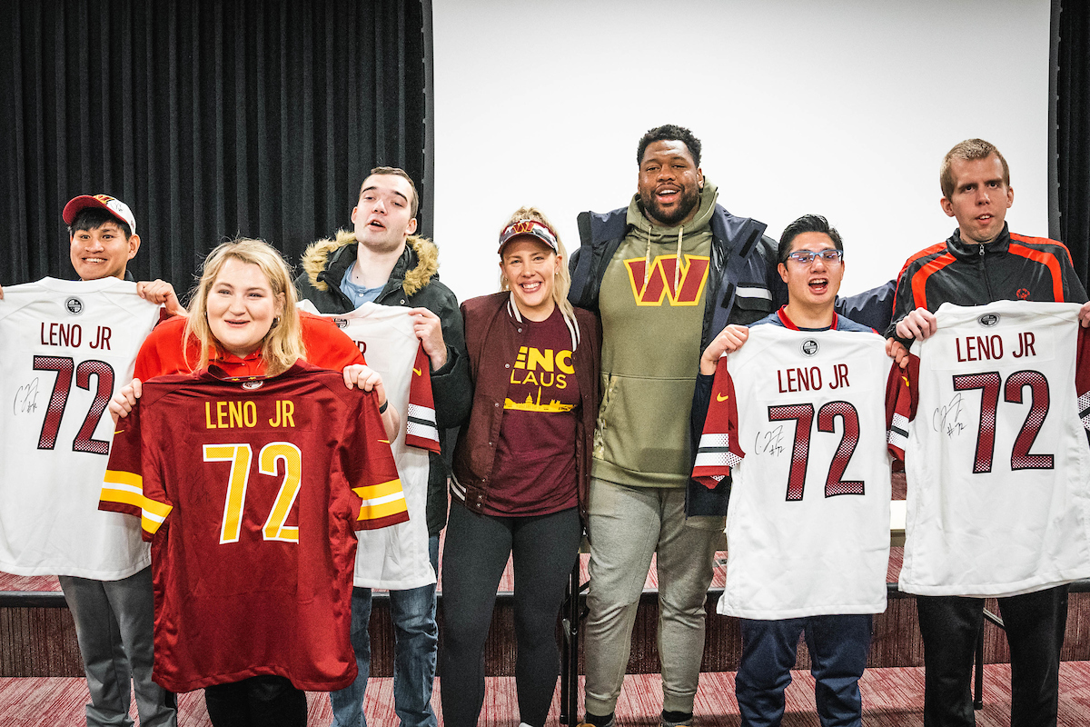 Commanders's tweet photo. .@charleslenojr72 invited some friends from @SOlympicsVA to practice today 💛

#WPMOYChallenge Leno https://t.co/P1cb93toJ5