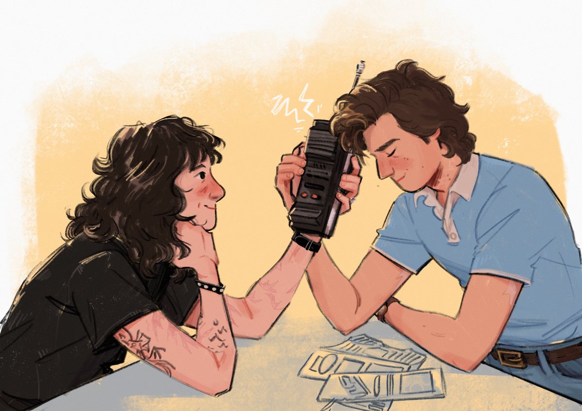 koritsisou's tweet photo. Feast your eyes on the beautiful art I commissioned from the wonderful @kasphacked for my steddie fic, 'the present only' 😍

Dustin is interrupting date night and Steve had big plans for tonight, gdi! Find out how their night pans out here:
https://t.co/gxYqj1AZh9 https://t.co/q84qbZnbgX