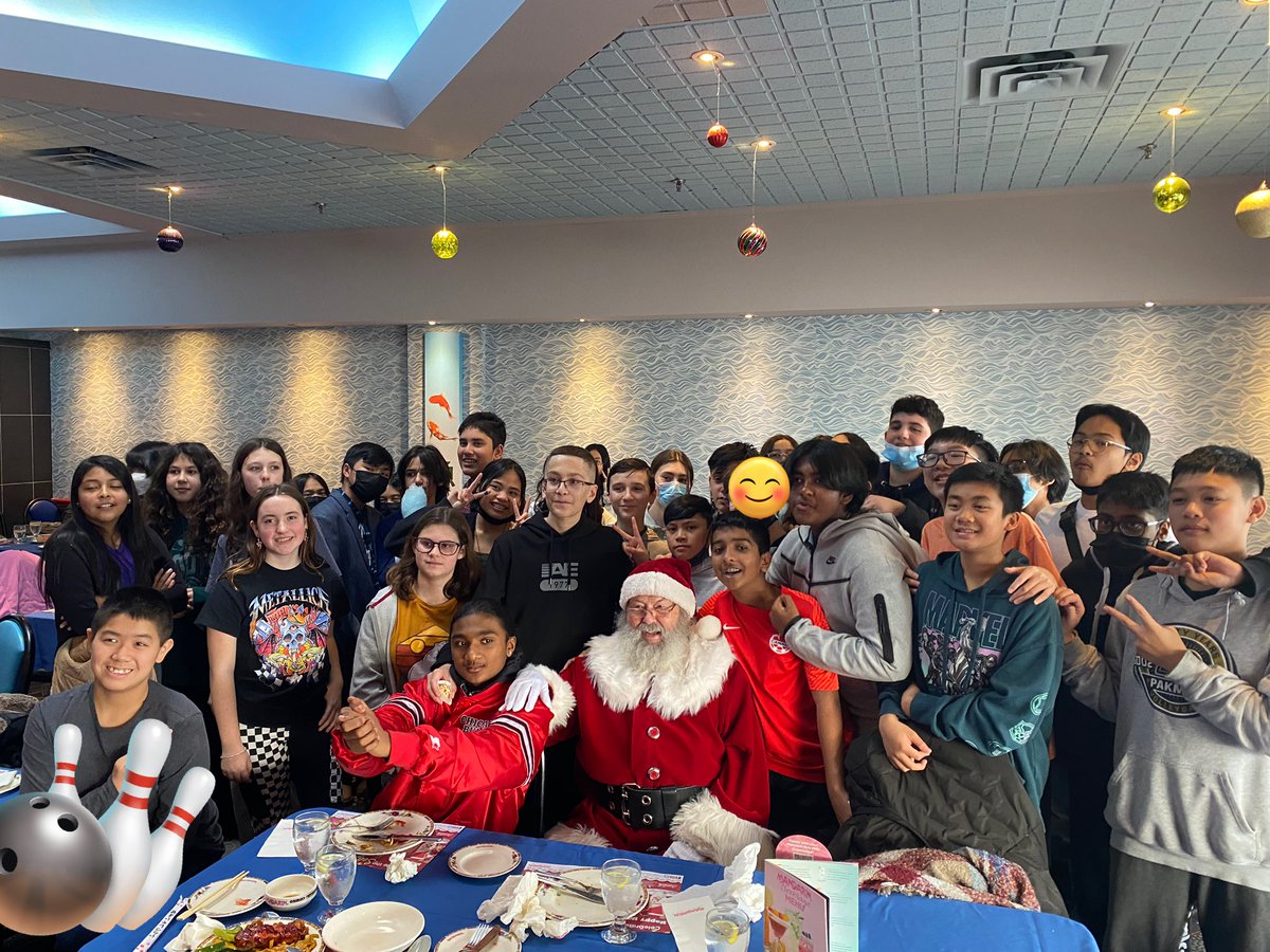 CoutoMr's tweet photo. Grade 8 Bravehearts had a blast at Bowling - and even got to take a photo with a special someone at the Mandarin! Thanks to Mrs. Frackowiak for organizing, and to Mr. Huh &amp; Mrs. Pedroso for coming along with us! @ValentineDPCDSB https://t.co/LTCOAMEyq9