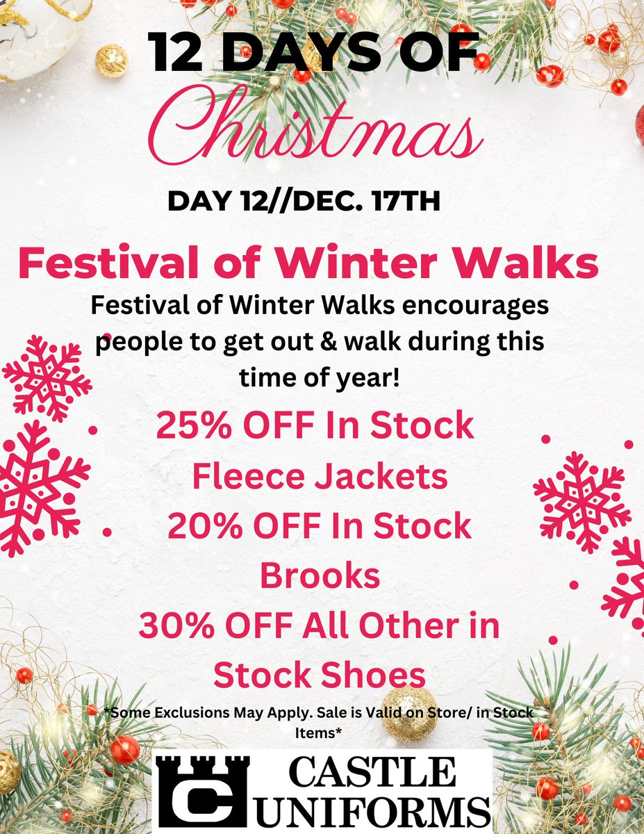 12 Days of Christmas Deals, Day 12! December 17th kicks off Festival of Winter Walks. Use this time to get out &amp; walk during the month of December!  #castleuniforms #castleuniformsnc #12daysofchristmas #cfvhs #capefearvalleyhealth