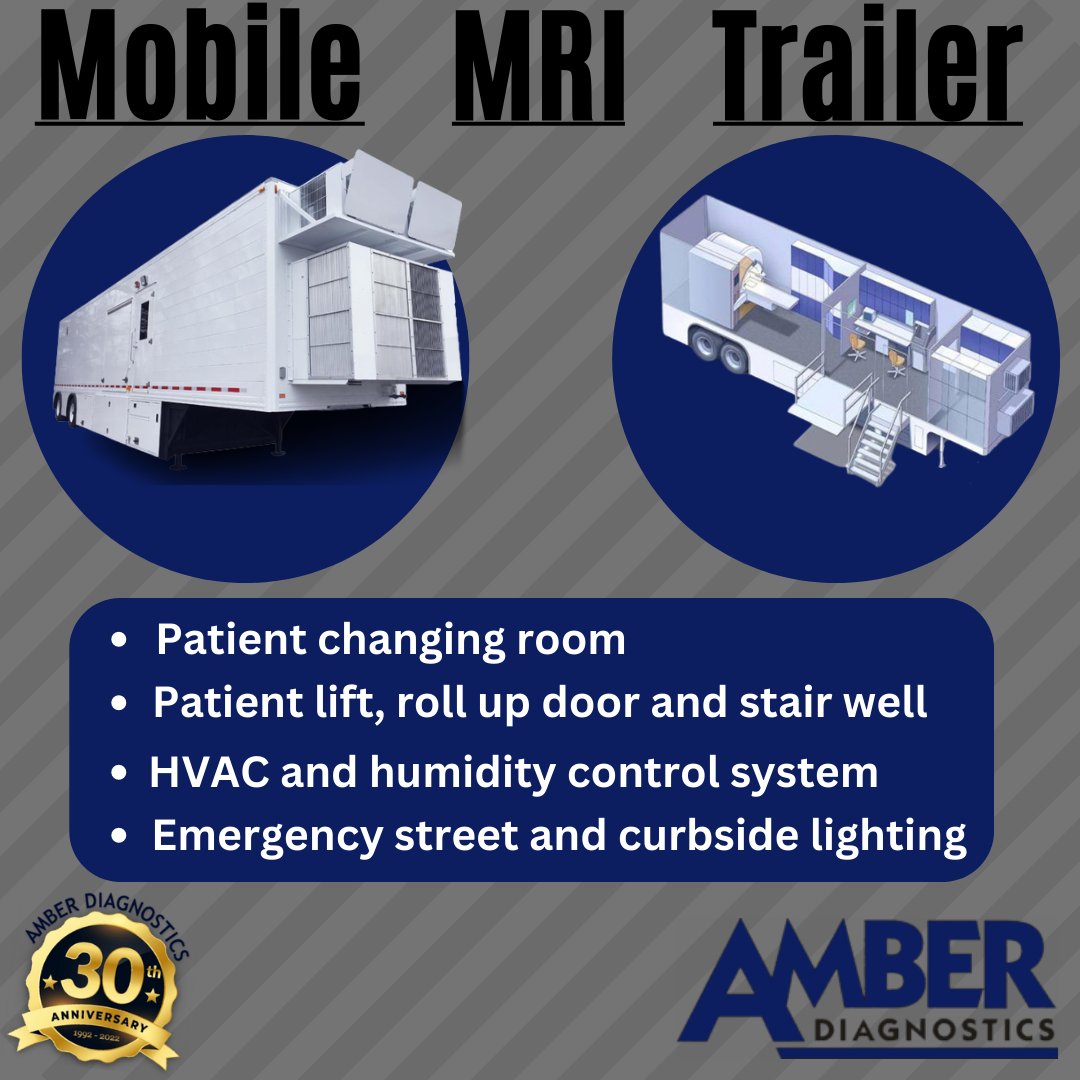 USEDMRI's tweet photo. Amber Diagnostics offers full-service mobile MRI solutions from a custom trailer and equipment refurbishment to complete interior planning and design. 
#amberdiagnostics

CLICK THE LINK BELOW FOR MORE INFO AND PRICING
https://t.co/jOpfhekQpV

#MRI #MRItrailer #medicaltrailer https://t.co/zLR7YVpiK8