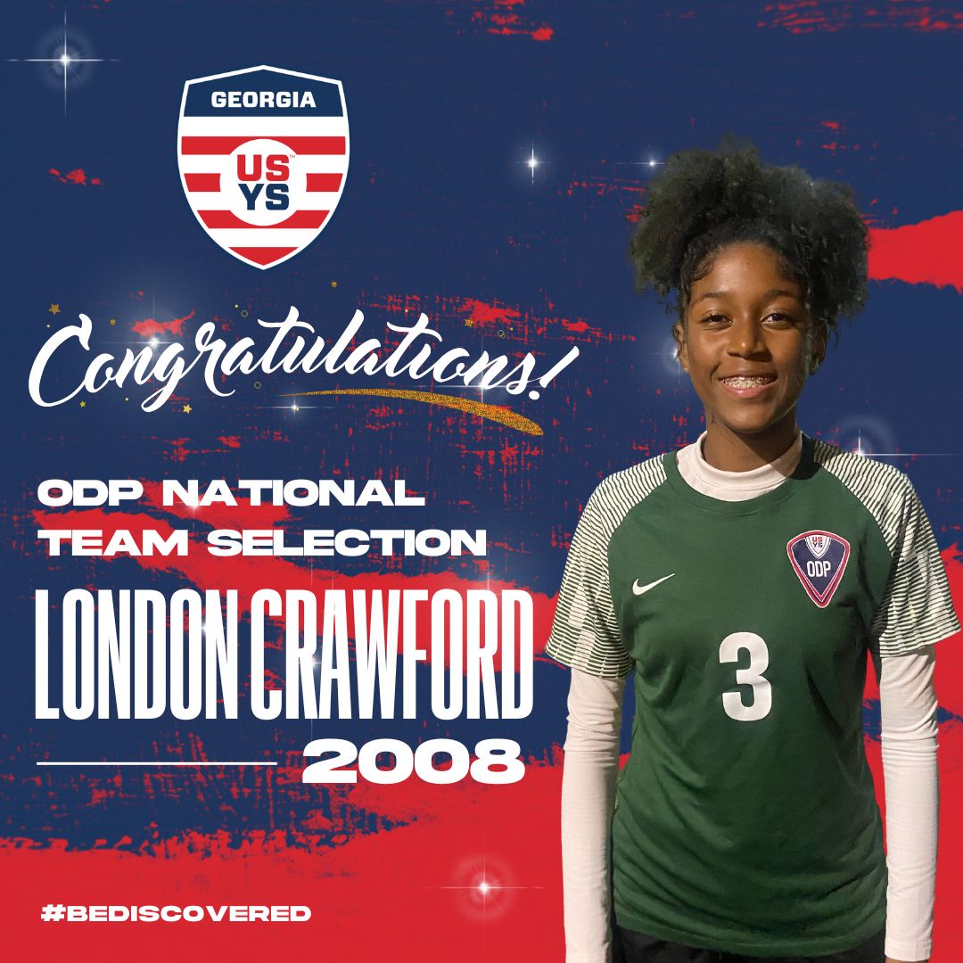 GeorgiaSoccer's tweet photo. ⚽✨ Congrats to London Crawford, #GAODP 2008 player who has been invited to attend the @usysodp National Training Camp next month. 

"Thank you to the ODP staff for their continued support on my development and growth.”
#NextLevelExcellence https://t.co/IrUyXkHjQR