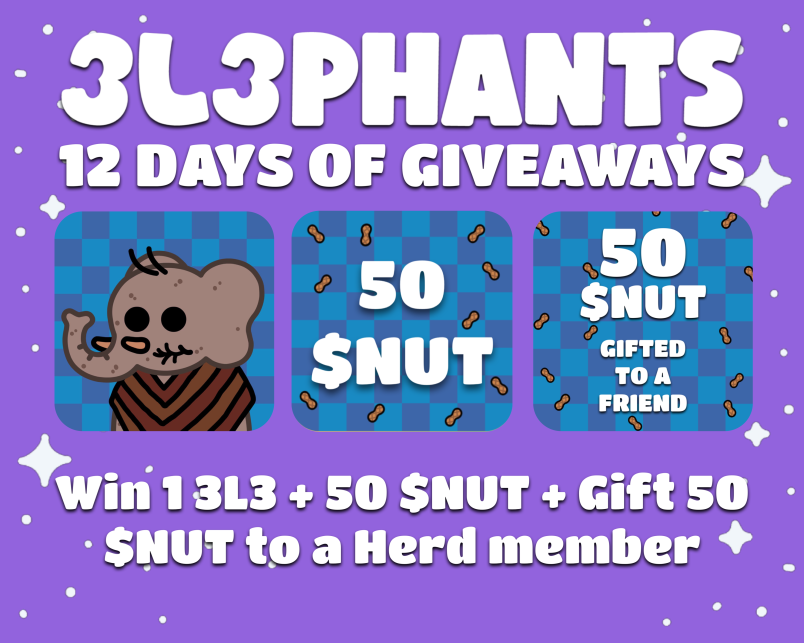 3L3NFT's tweet image. 🚨 12 DAYS OF GIVEAWAYS #12 🚨

Day 7/Prize 2 gets this Brown poncho 3L3 + 50 $NUT!

If you win you must choose an 3L3 holder to receive 50 nut with you 🥜

To enter:
- Like &amp;amp; RT
- Follow 
@3L3NFT
 
- Tag a Herd

Ends: 2 hours 👀

Notifications on ✅

#3L3Xmas